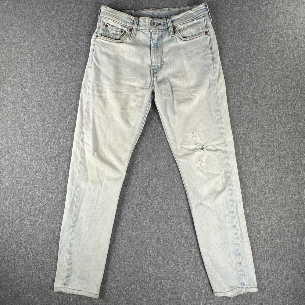Levis Jeans Mens 30x32 510 Skinny Light Blue Distressed Ripped Denim Pants